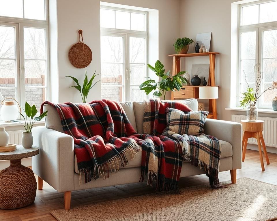 Scandinavische plaids in sfeervolle woondecoratie