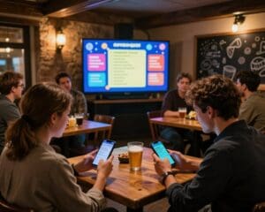 Hoe werkt een online pubquiz met smartphone en groot scherm?