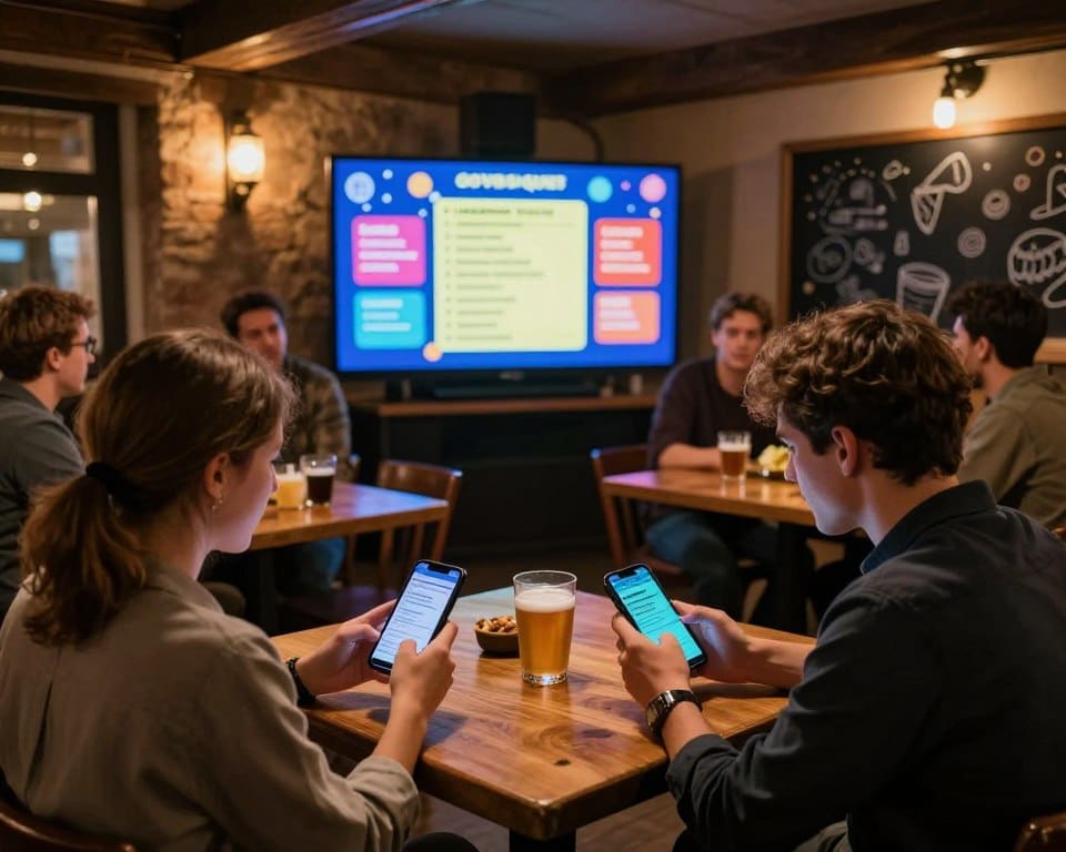Hoe werkt een online pubquiz met smartphone en groot scherm?